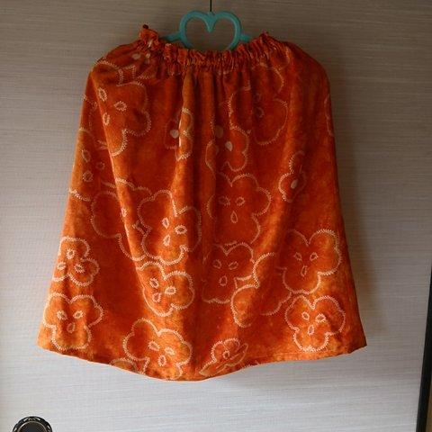 (送料無料) 着物リメイク オレンジ系 ギャザースカート