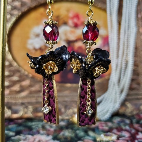 Wine red ＆ Flowers　ピアス/イヤリング