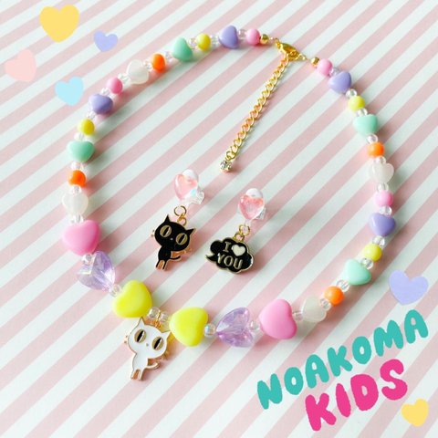 little princess＊ cat - colorful キッズイヤリング + キッズ ネックレス セット ＊ キッズアクセサリー キッズネックレス 女の子 プレゼント 誕生日 子供 猫 ねこ