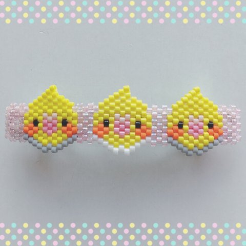 [値下げ]3羽のオカメインコ(ピンク) バレッタ