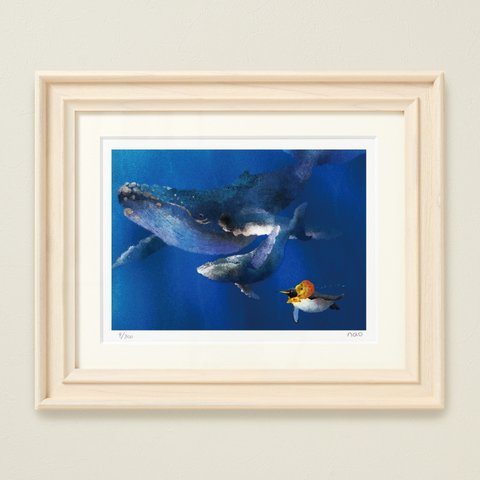 菜生アートフレーム「旅の親子クジラ」