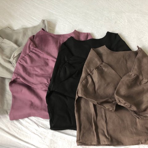 ゆったり裾ギャザーブラウス＊french linen100% 