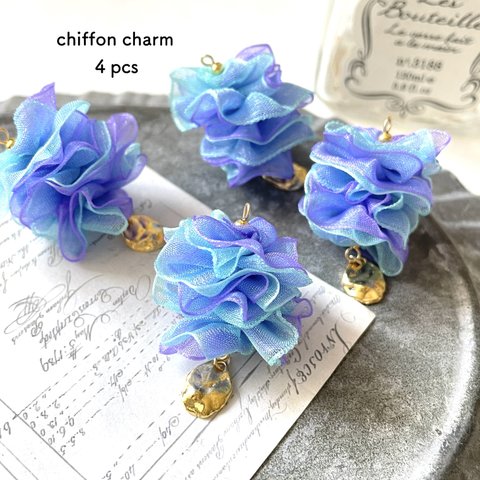 【NEW】4pcs★charm・chiffon violet×emerald（シフォンチャーム）