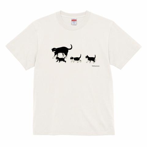 Tシャツ　猫の家族　白系