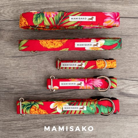 【単品販売・首輪M】MAMISAKO - 犬用のハワイアン首輪・リード - Hawaiian Dog Lead & Collar