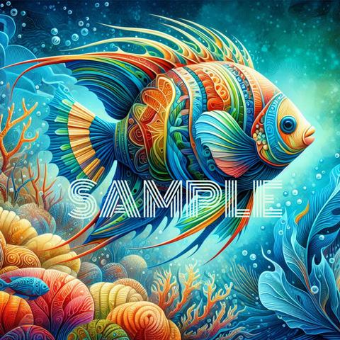 カラフルなお魚🐠🩵 魚 インテリア アート 壁紙 イラスト 海 ウォールアート ポスター 絵画  ダウンロード