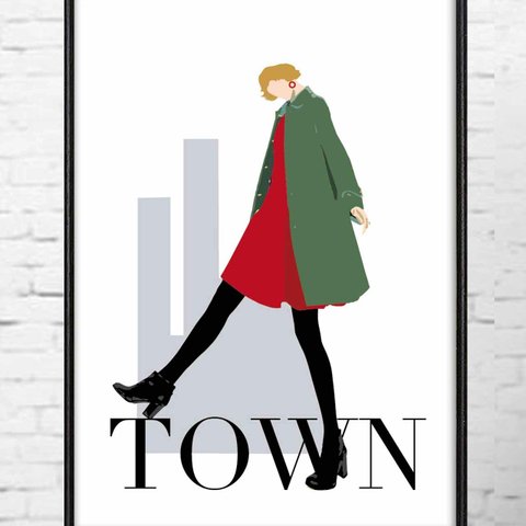 TOWN  ファッション　イラスト　ポスター   A4   アート　アートポスター　（アート　seiで検索）　734