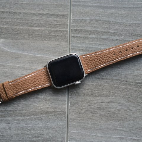 高級革使用Apple Watchベルト　時計ベルト ゴールド色　レザー　ジャーマンシュリンク革