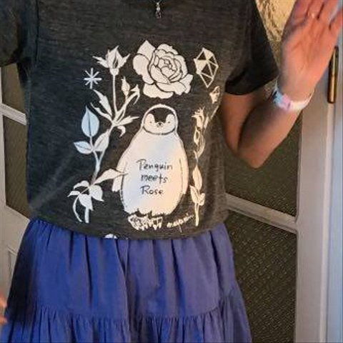 ペンギンミーツローズVネックTシャツチャコールグレイ　Sサイズ／Mサイズ 