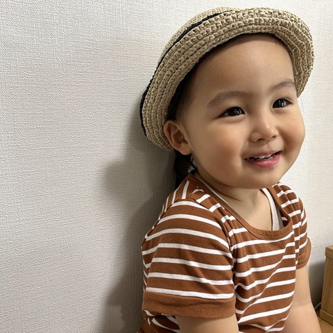 Baby バイカラー麦わら帽子　リボン付き