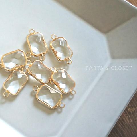：4pieces： import crystal rectangle  charm 両カン付き