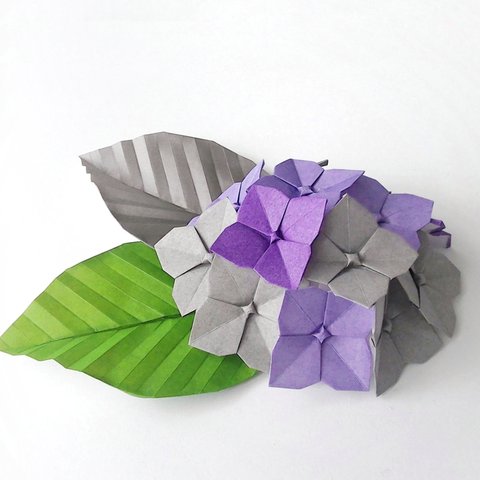 折り紙　紫陽花　グレイッシュカラー　パープル　《壁面　飾り　あじさい》