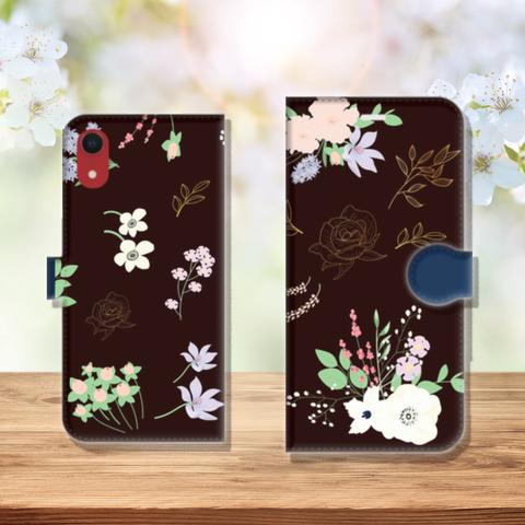 水彩タッチの花模様４　iPhone/Android用 手帳型スマホケース