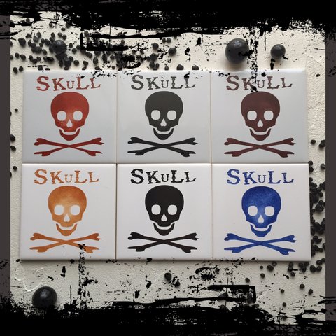 北欧スタイル＊タイル雑貨『SkuLL』ドクロ【 ｉ- con Design 100 tile 】◆3枚以上まとめ買い 送料無料！