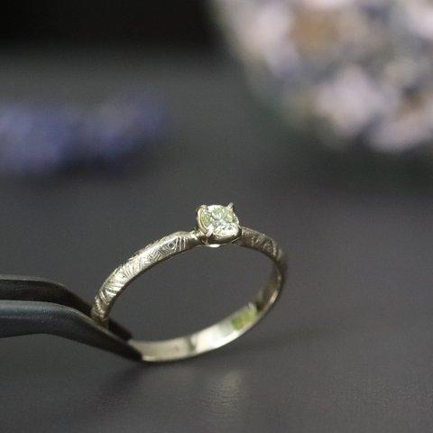 天然ダイヤモンド0.167ct 　K10（10金） 刻み模様リング　一点もの