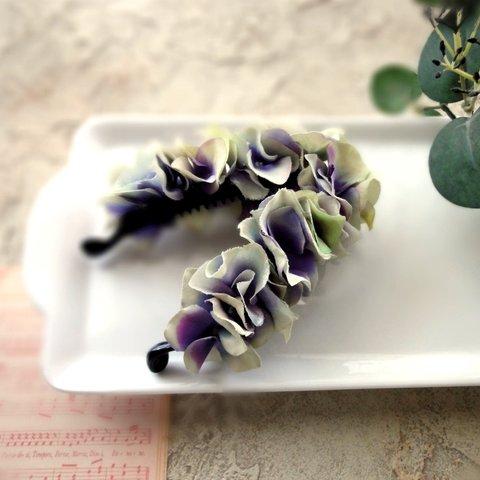 紫陽花のバナナクリップ ■ 異素材合わせ  ■ パープルホワイト