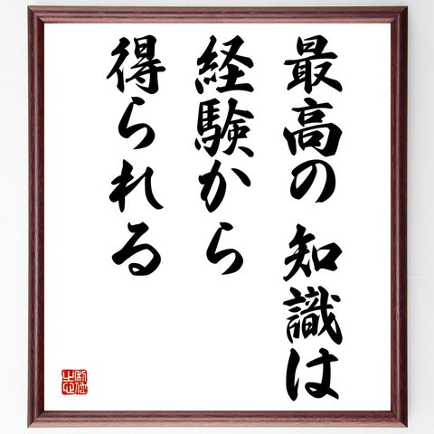 名言「最高の知識は、経験から得られる」額付き書道色紙／受注後直筆（V3941）