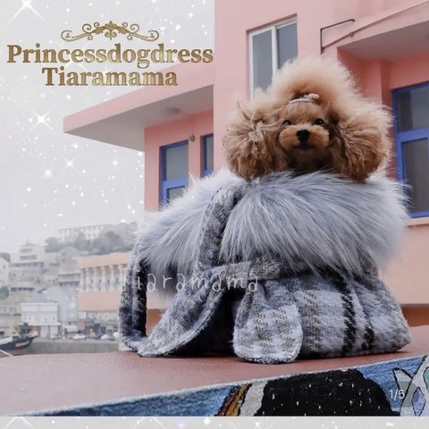 💐Princessdogdress💐豪華ファーつきあたたかキャリーバック　ショルダーバッグ　お出かけバックタータンチェック　