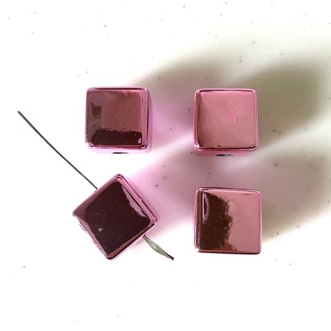 Pink Mirror Cube Beads