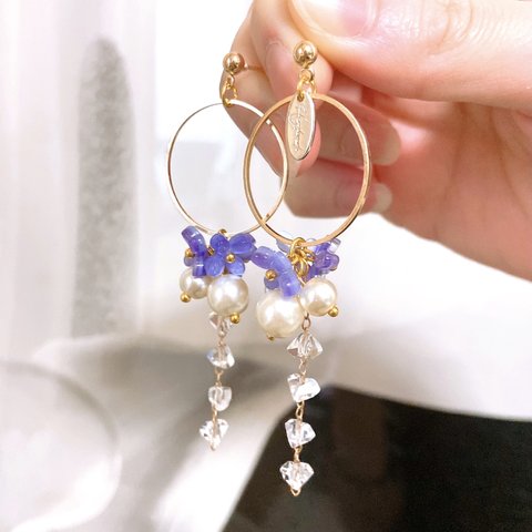 NEW!! ♦︎送料無料♦︎ Purple flower × pearl foop pierce