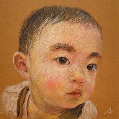 色鉛筆で描くペット、人物の肖像画（15×15cm）