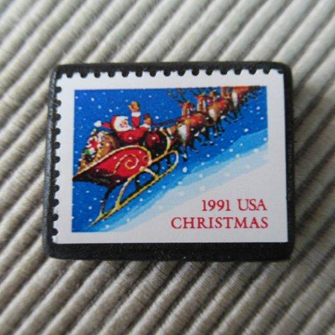 アメリカ　クリスマス切手ブローチ9218
