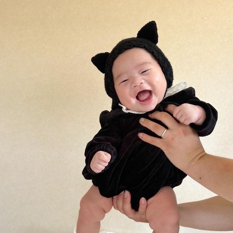 《受注生産》黒猫ちゃんのベビーボンネット☆ハロウィン　新生児~1歳サイズ 　猫耳