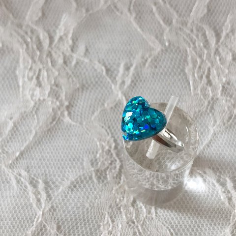 再販♡lamé jewel heart blue♡pinkie ring