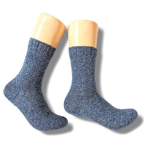 〈霜降りブルー: Lady's22〜24cm 〉手編みの靴下