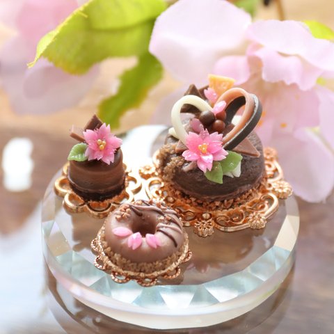 【SALE】粘土で作る小さな桜のケーキ3点セット（B)