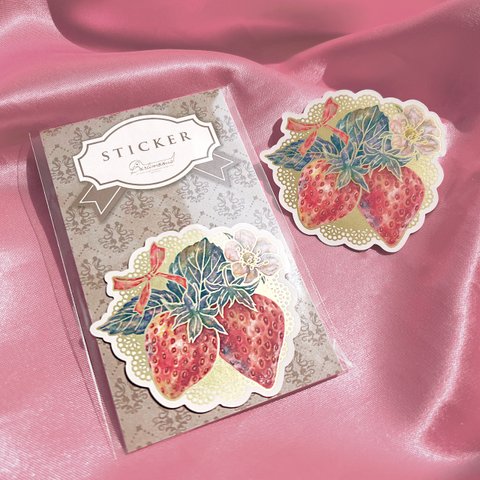 ダイカットステッカー《Ribbon & Strawberry》