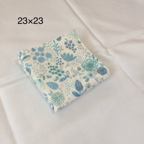 【再販】ダブルガーゼハンカチ ボタニカル&バード ブルー【23×23㎝】入園 入学