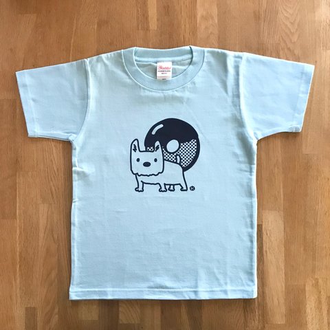 ウエスティとドーナツ　130 キッズTシャツ　オリジナルイラスト　ブルー