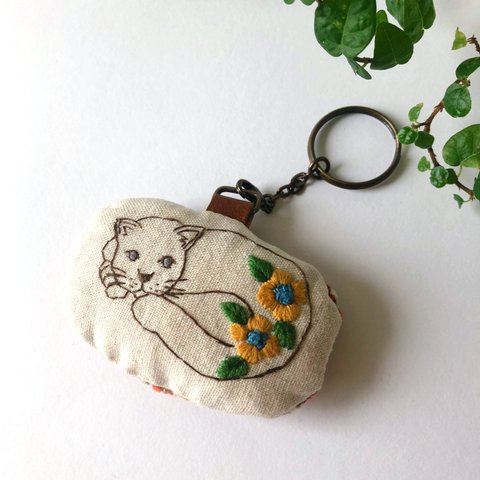 花猫 刺繍キーホルダー ⑨