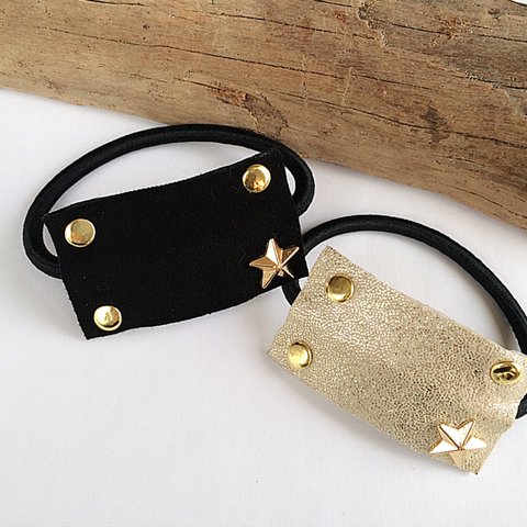 【再販Gold】leather ★ studs hair-gom 