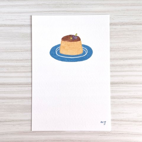 (小) 「プリン」 ポストカード2枚セット　絵ハガキ　かわいい　癒し　おしゃれ　レトロ　喫茶　スイーツ　デザート