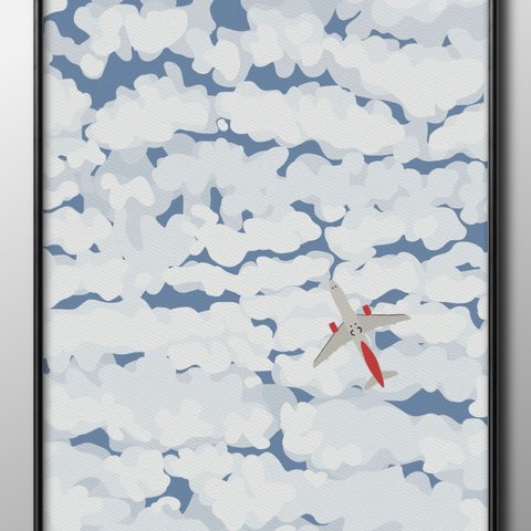 14519■A3アートポスター『ボーイング737　飛行機　雲　空』絵画　イラスト　デザイン　北欧　マット紙