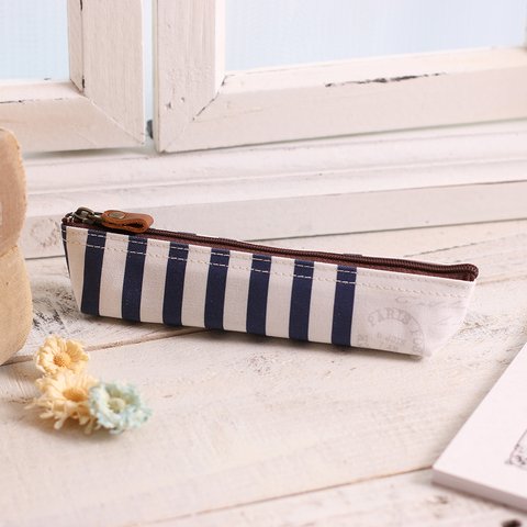 ペンケース　ストライプ　ネイビー　stripe NV　シンプル　おしゃれ　ペンポーチ　かわいい