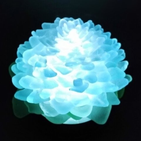 【オーダー】シーグラスのお花のランプシェード クリアライトブルー×グリーン  雪雫（ゆきしずく）クリスマスラッピング対応【海灯花】