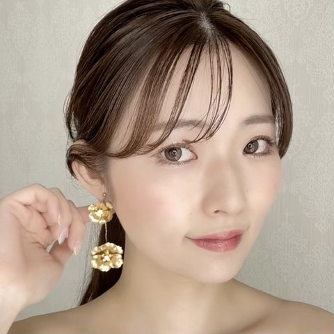 ME121 花 大ぶり 小枝　結婚式イヤリング 　ウェディングアクセサリー　ブライダルイヤリング　ゴールド　ウェディングイヤリング ピアス 　前撮り　和装