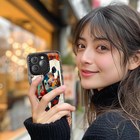 【サイ】スマホケース iPhone15シリーズ対応【差し色＊おしゃれアイテム＊持ち歩ける動物アート作品】 