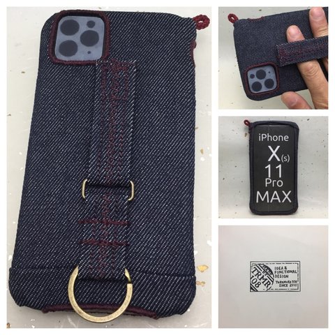 XSMax,11ProMax用 布のiPhoneジャケットデニム ワインレッド