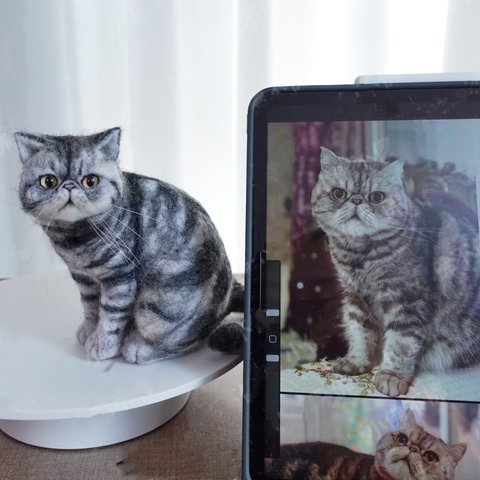 【オーダーメイドペット】羊毛フェルト、うちの子　猫ぬいぐるみ、フェルト猫、羊毛猫、肖像画、犬猫人形 プレゼントやギフトに