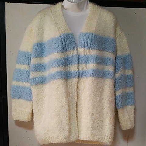 手編みセーター　手編みカーディガン　ニット　レディース　ホワイトブルー