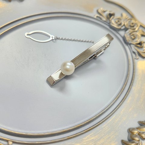 あこや真珠のネクタイピン　No.1　(ホワイト系:8.0mm)【silver925】
