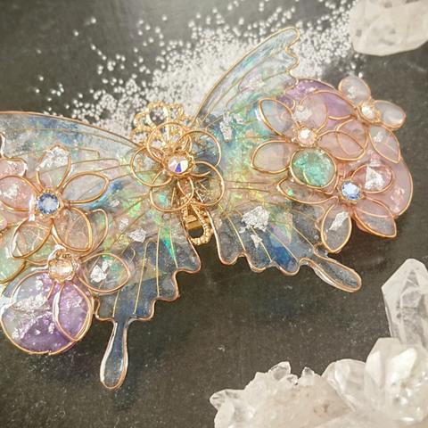蓬莱の花と月虹の蝶バレッタ（Hair ornaments of butterfly &flower〜Moon Paradise Princess〜）
