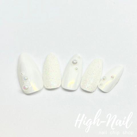 オーロラパウダー・シンプルネイル　冬ネイル　ネイルチップ　【High-Nail　No.28】