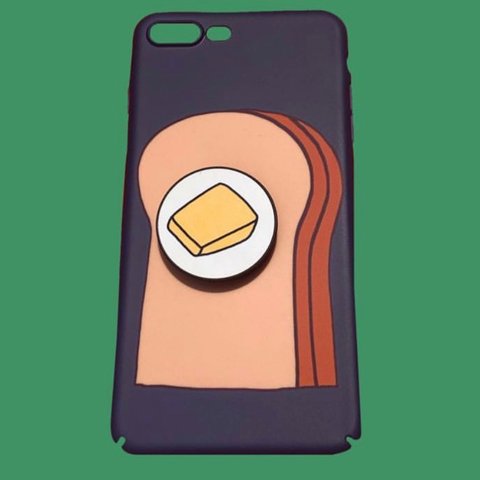 [コピー食パントーストタイプ文字入れできるハンドメイドスマホケースグリップトック付き