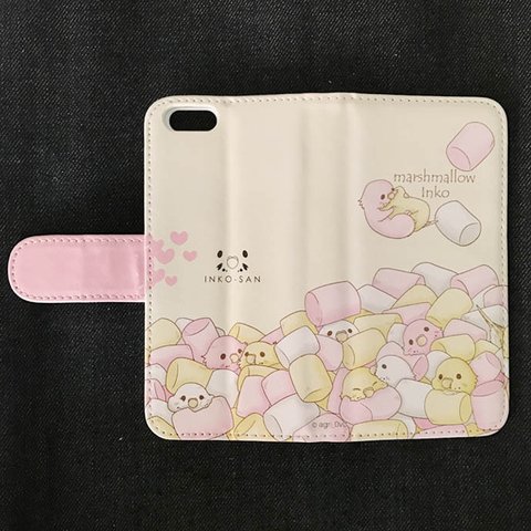 スマホ用手帳型ケース　マシュマロインコ