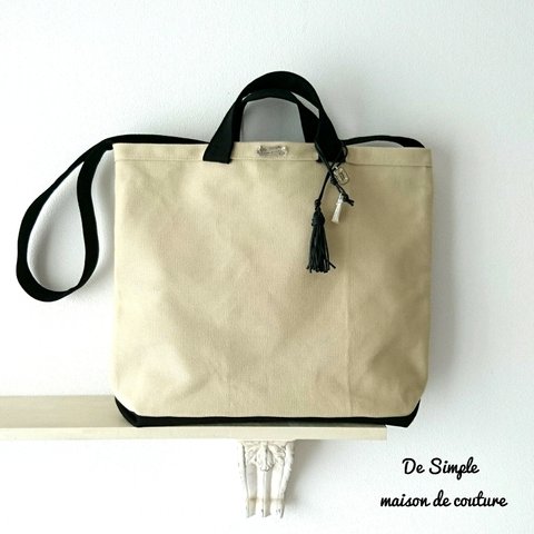 everyday tote 帆布2wayトート☆ベージュ×クロ☆イニシャル☆オーダー☆ラッピングサービス